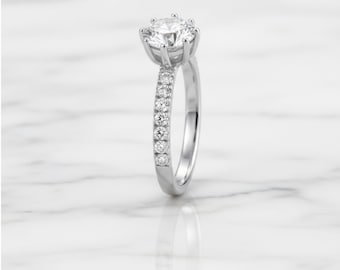 Moissaniet solitaire verlovingsring, sterlingzilveren pavé bruidssieraden