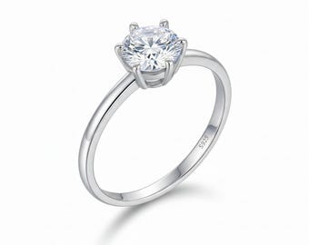 Moissaniet solitairering, D-kleur VVS, sterlingzilveren verlovingsring