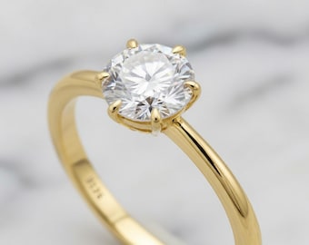 1kt moissaniet solitairering, verguld sterlingzilver, bruidssieraden