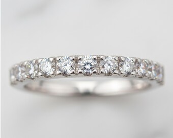 Moissaniet Half Eternity-band, stapelbare sterlingzilveren trouwring