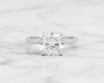 Kussengeslepen CZ-verlovingsring, 925 sterlingzilver, Pavé-band