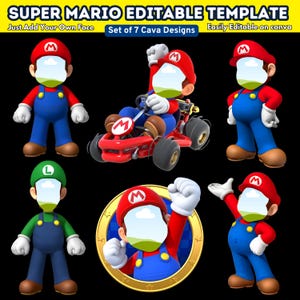 Super Mario Photo Frame Template | Add Your Face | 6 Editable Designs | Super Mario Galaxy Craft, Birthday Party Decor | Canva Download