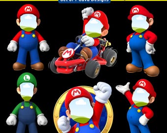 Modèle de cadre photo Super Mario | Ajoutez votre visage | 6 modèles modifiables | Créations manuelles Super Mario Galaxy, décoration de fête d'anniversaire | Téléchargement sur toile