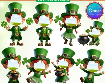 Cadre photo lutin de la Saint-Patrick | 11 Toile pour la Saint-Patrick | Ajoutez votre visage | Décoration pour cupcakes de la Saint-Patrick