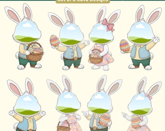 de cadre photo lapin de Pâques | Ajoutez votre visage | 6 modèles modifiables | Artisanat de Pâques, décoration de tableau d'affichage | Téléchargement sur toile