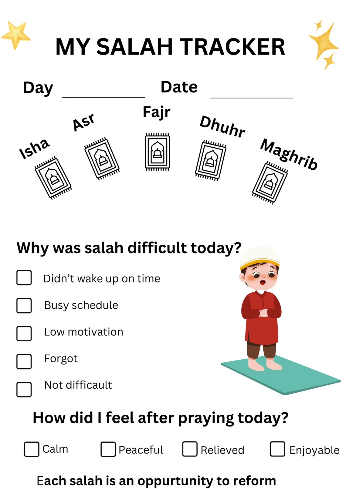 Daily Salah Tracker Printable | Islamic Prayer Checklist | Muslim ...