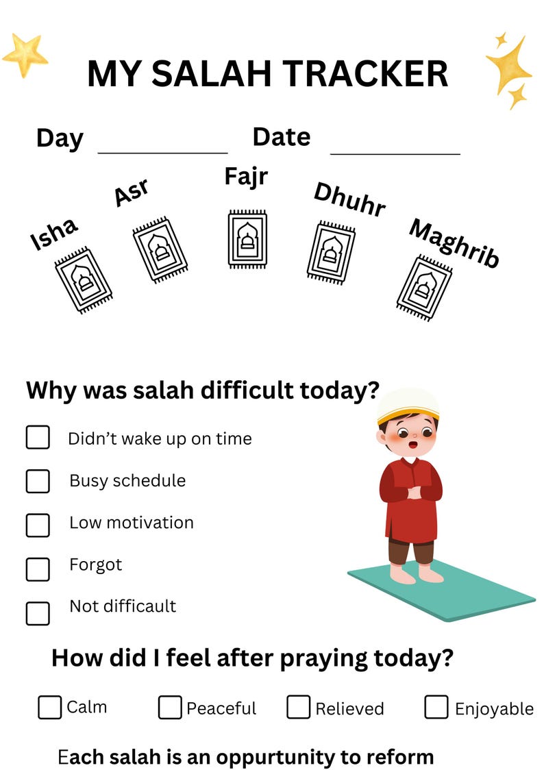 Daily Salah Tracker Printable | Islamic Prayer Checklist | Muslim ...