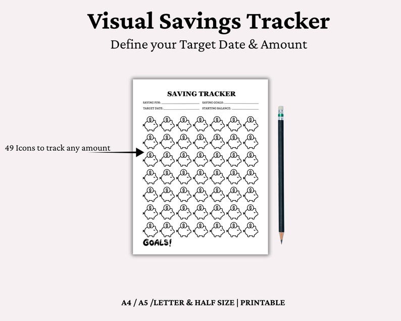 Visual Savings Tracker Printable Piggy Bank Savings Goal Chart Budget ...