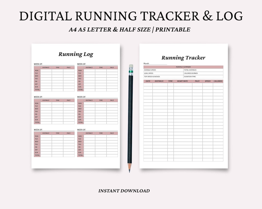 Running Tracker Printable, Weekly & Monthly Run Log (digital Download ...