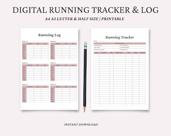 Running Tracker Printable, Weekly & Monthly Run Log (Digital Download)