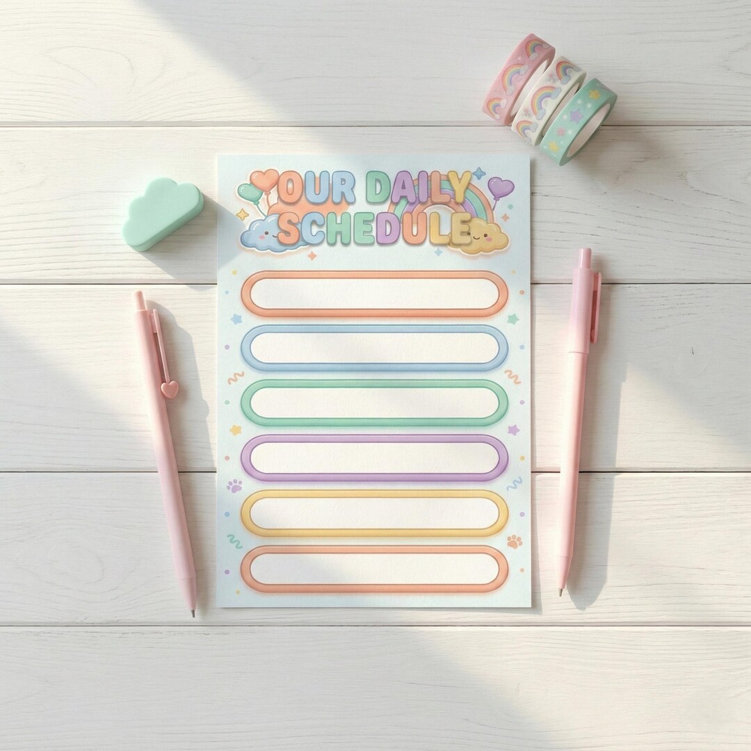 Kawaii Routine Kids Daily Schedule Printable | Kawaii Routine Chart (A4, A5, Letter ...
