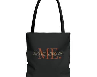 ME. script typography tote bag | minimalist black canvas tote