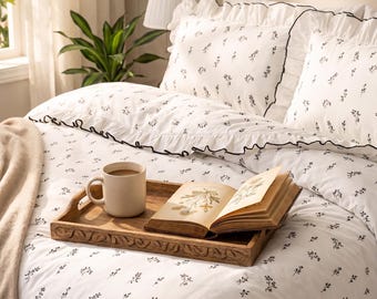 Juego de funda nórdica de algodón con volantes - Decoración elegante para el dormitorio, tamaño doble