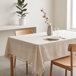 Linnen tafelkleed - beige vierkante tafelkleed, decor landelijke keuken, salontafelkleed