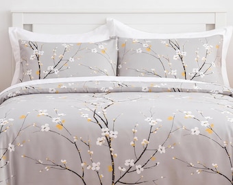 4-delige dekbedset hoeslaken - bloemenprint, omkeerbaar beddengoed voor slaapkamer