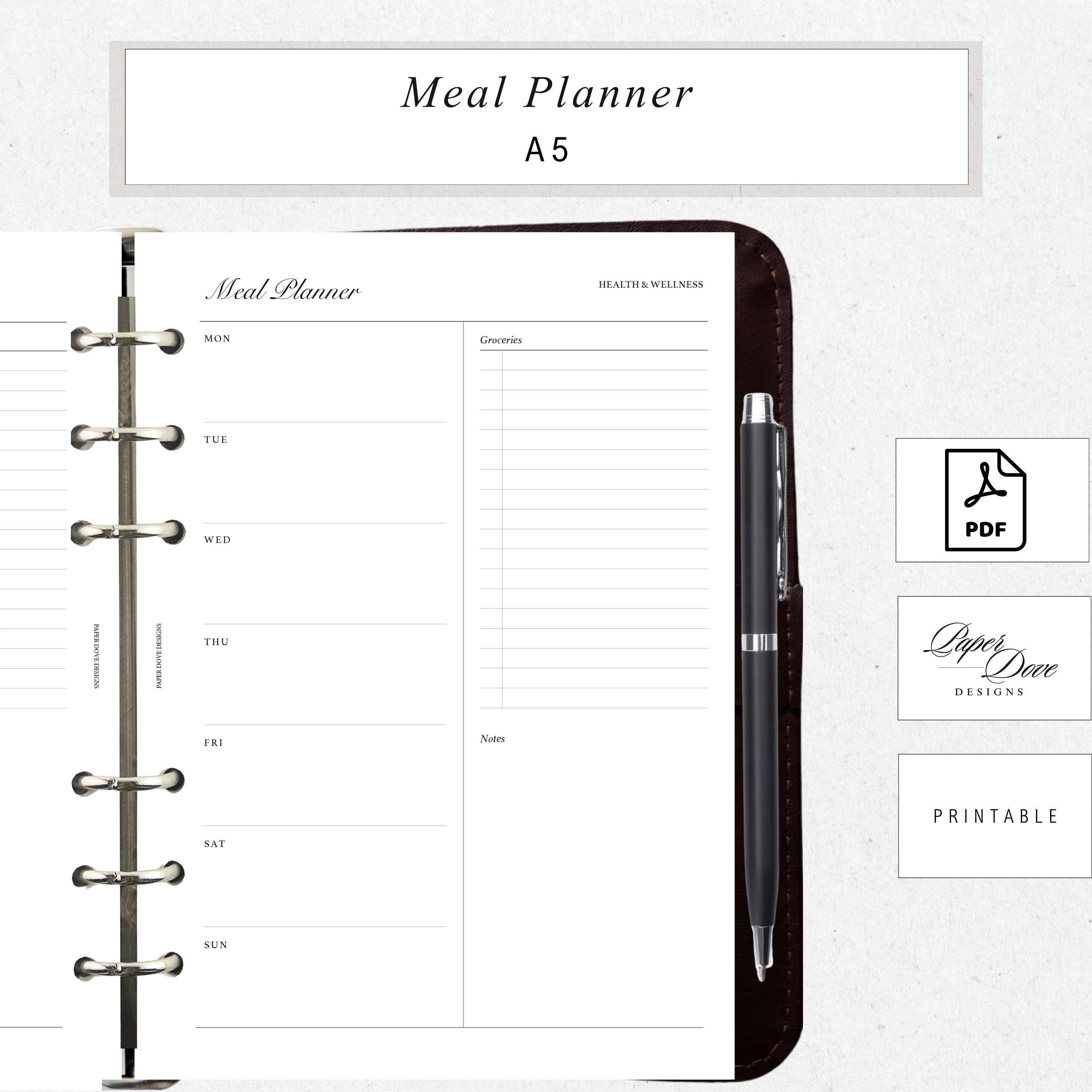 A5 Meal Planner Insert | Minimal Printable | Ring Binder Planner ...