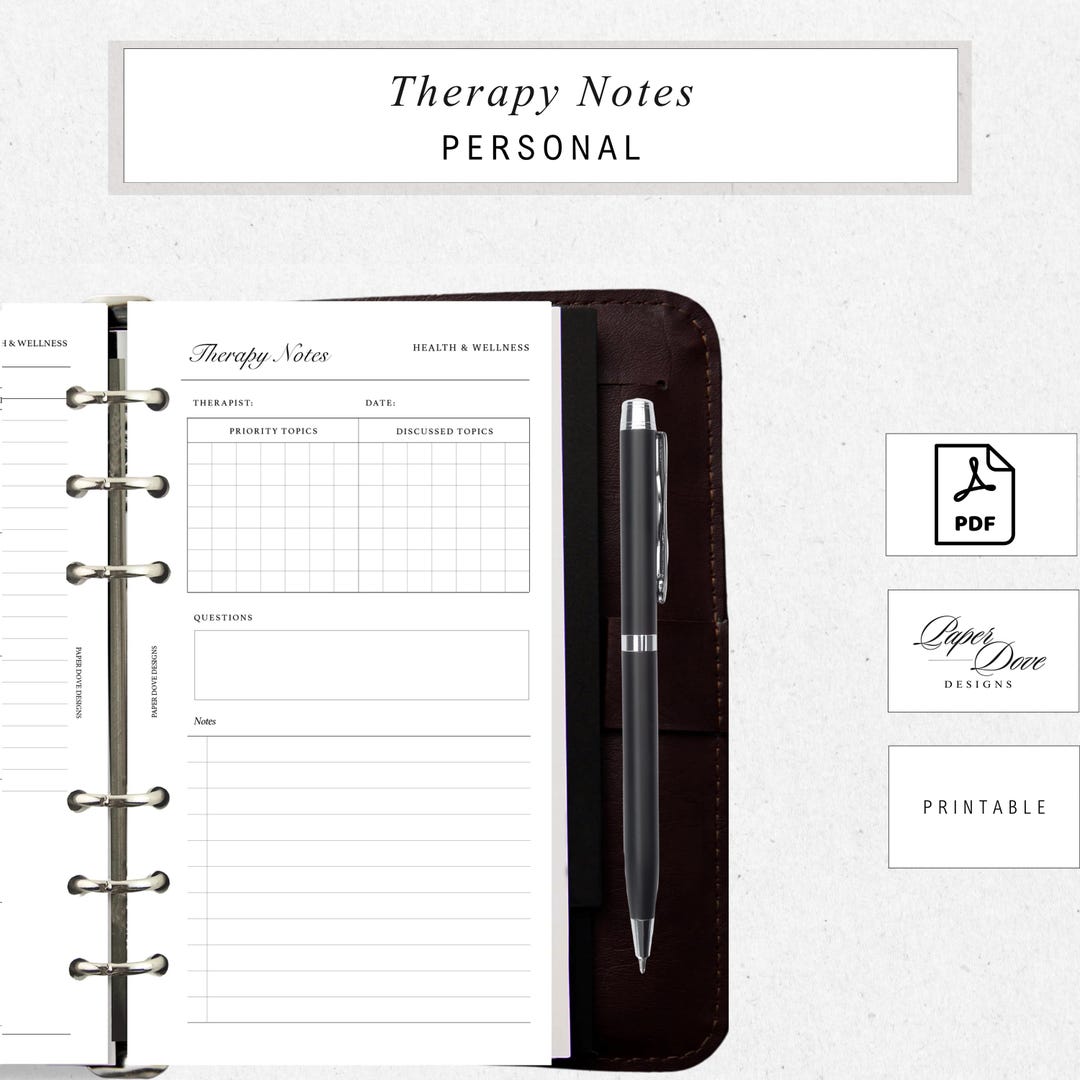 Personal Therapy Notes Insert | Timed & Untimed | Undated, Minimal ...