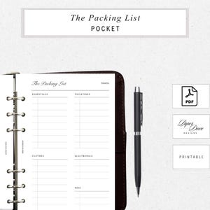 Pocket Packing List Insert | Minimal Printable | Ring Binder Planner (Digital Download)