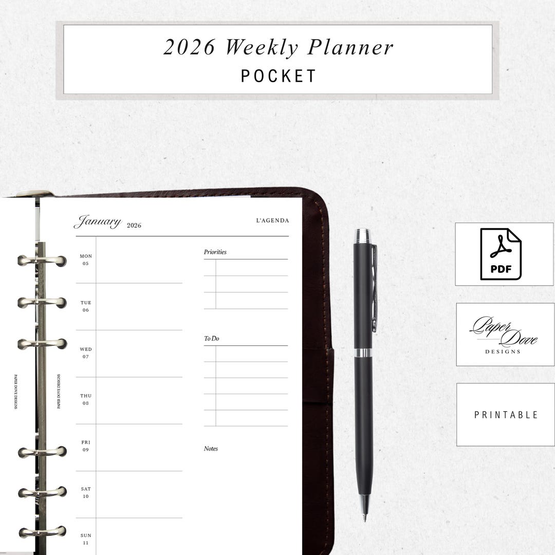2026 Pocket Weekly Planner Insert | Minimal Printable | Ring Binder ...