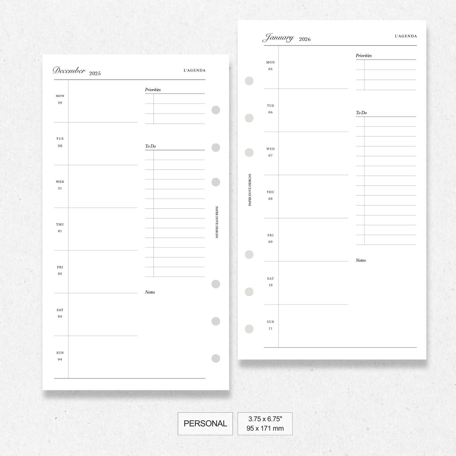 2026 Personal Weekly Planner Insert | Minimal Printable | Ring Binder ...