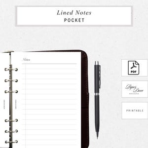 Pocket Lined Notes Planner Insert | Undated, Minimal Design | (Digital Download)