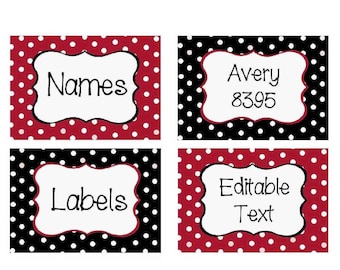 Red and Black Printable Labels, Holiday Name Tags, Christmas tags, Party Labels, Food Labels, Jar Labels, Digital Gift Tags, Download