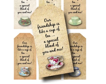 Tea Party Tags, vintage cadeaukaartjes, theekransje gunsten, thee bladwijzers afdrukbare, digitale download, Moederdag, vrouwenbediening, vintage thee