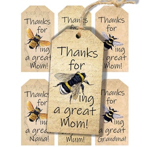 Moederdag 'Bee'-tags, digitale download, afdrukbare cadeaukaartjes, knutselspullen, Moederdag digitaal, bedankt dat je een geweldige moeder bent geweest