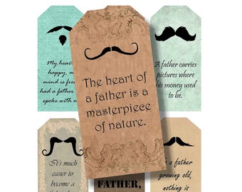 Fathers day gift tags, Moustache gift tags for Dad, Quotes for Dad, Digital and Printable tags, Instant Download, craft supplies, Editable