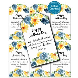 Moederdagtags, afdrukbare cadeaukaartjes, digitale tags, direct downloaden, Moederdag, tags voor damesbediening, kerkvrouwen, tag vrouwen vieren