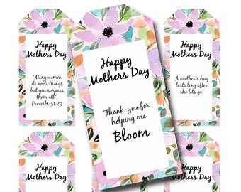 Floral Mothers Day Tags, Printable Gift Tags, Digital Tags, Instant Download, Happy Mothers day, women's ministry tags, Pastel gift tags