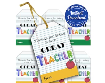 Teacher Gift Tags, Teacher thank you tag, printable gift tags, teacher appreciation Digital download, thank you School tags, green, yellow