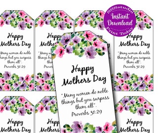 Mothers Day Tags, Printable Gift Tags, Digital Tags, Instant Download Mothers day womens ministry tags, Floral Proverbs 31 bookmark