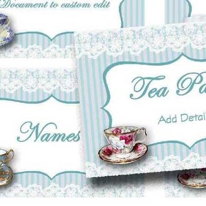 Etiquetas para nombres de fiestas de té, tarjetas digitales para carpas, tarjetas para colocar en despedidas de soltera, baby shower, té para mujeres, descarga instantánea, tazas de té vintage imprimibles
