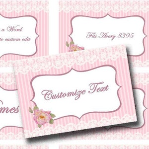 Pink Place Cards Printable, Pink Ribbon Place Cards Digital Name Cards, Food Labels, Table Cards, Table Number Cards, Tea Party tags, image 1