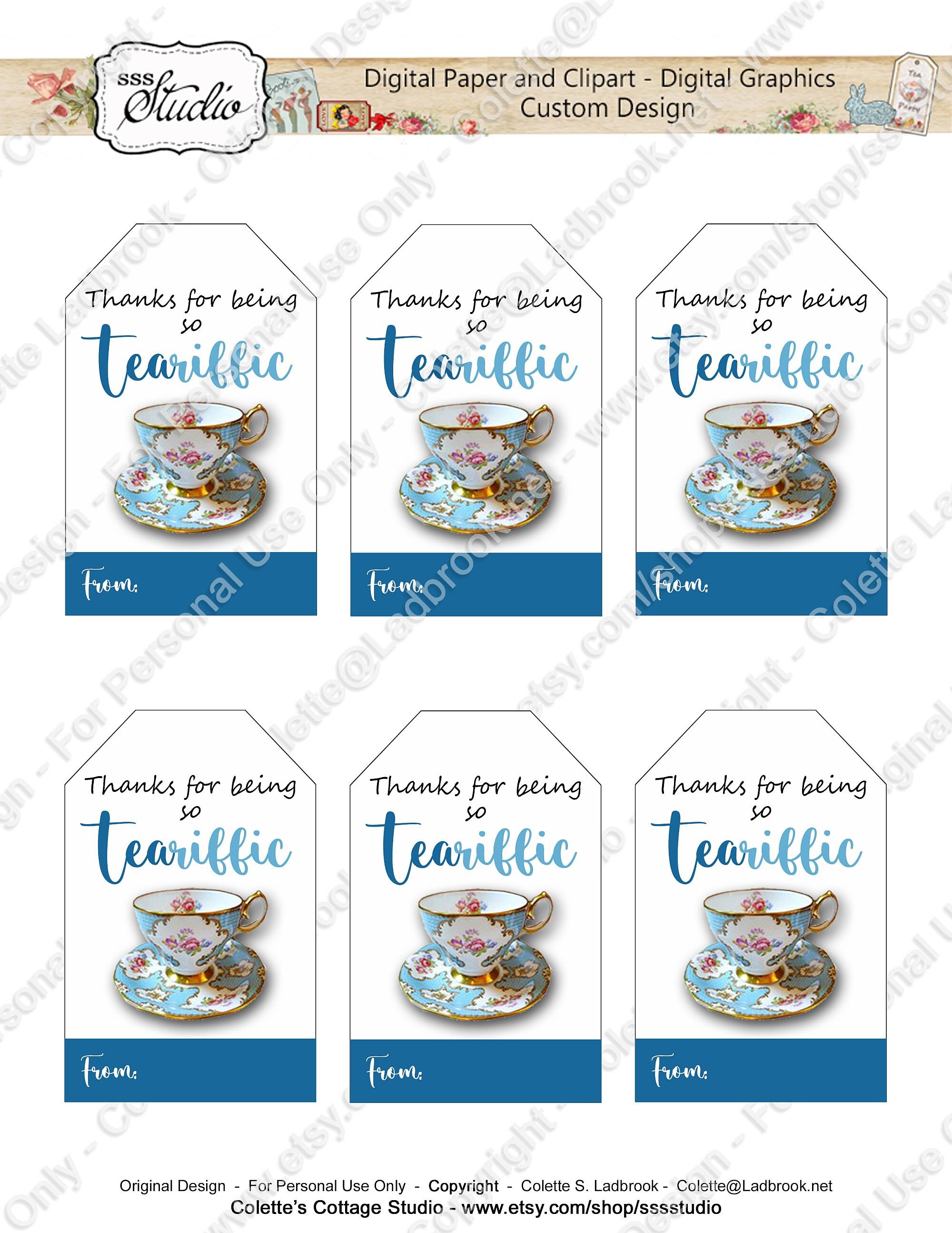 Tea-riffic Gift Tags, Tea Cup Tags, Thank You Tags, Tea Party Tag ...