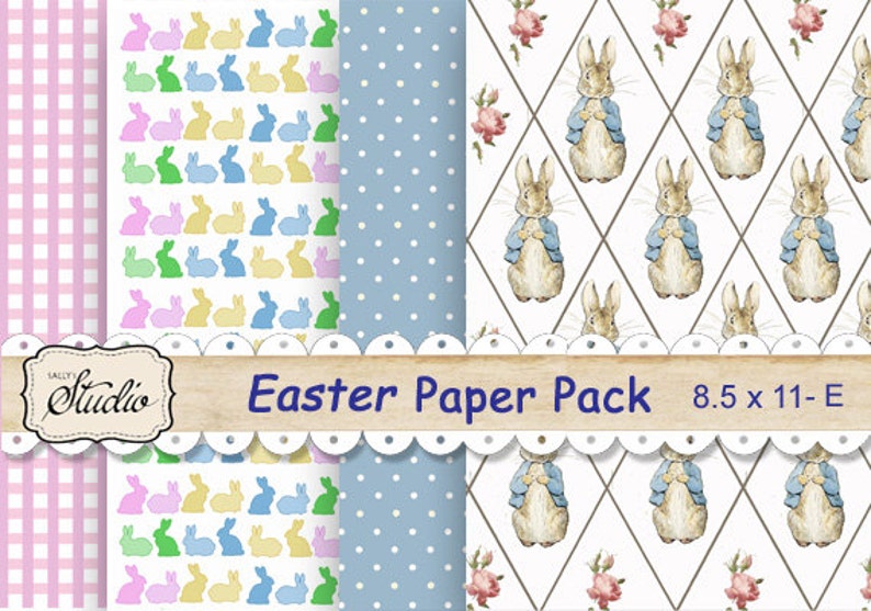 Easter Rabbit Digital Paper Pack Printable Scrapbook Paper Etsy