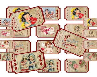 Liefdeskaartjes, afdrukbare valentijnskaarten, Digital Valentine Crafts, kaarten, plakboekillustraties, collages, benodigdheden voor Valentijnsdag, digitale download