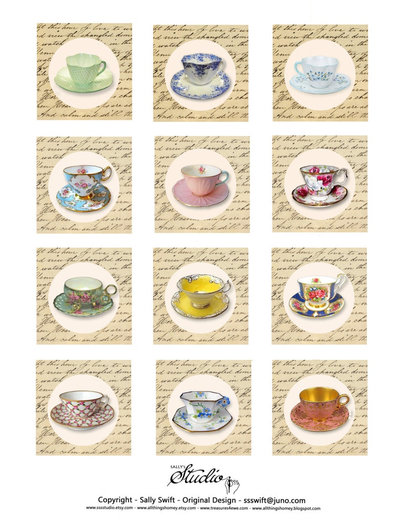 Tea Party Tags Printable Cupcake Toppers Digital Tea Party Etsy