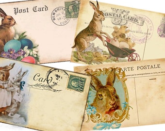 Digital Easter Bunny Post Cards, Scrapbook clip art Easter Cards Easter Basket Tags, Collages Easter Crafts printable Rabbit, craft supplies