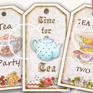 Tea Party Favors Digital Download Tea Tags, Bookmarks, printable Gift Tags, Tea party printables, Birthday party tags, colorful tea cups image 1