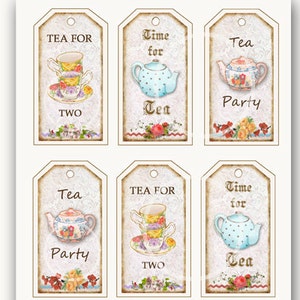 Tea Party Favors Digital Download Tea Tags, Bookmarks, printable Gift Tags, Tea party printables, Birthday party tags, colorful tea cups image 2