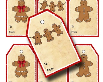 Gingerbread man Gift Tags Digital Christmas tags, Cookie Exchange Tags, Instant Download, Gift Tags, Children's Party Tags, Holiday tags