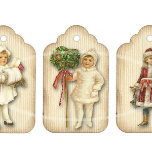 Victorian Girl Gift tags Vintage Christmas tags, Instant Download holiday tags Printable tags, Vintage Images, Digital Collage, winter girl image 6