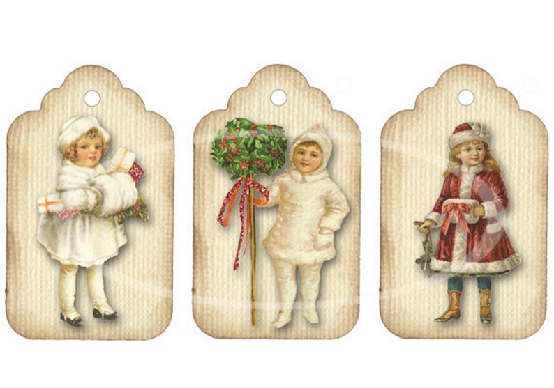 Victorian Girl Gift tags Vintage Christmas tags, Instant Download holiday tags Printable tags, Vintage Images, Digital Collage, winter girl image 6