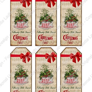 Christmas Tea Bookmarks, Tea cup Tags, Digital Tea Party Favor, Tea Gift Enclosure, Digital Printable, Christmas Tea Party supplies, Red bow image 10