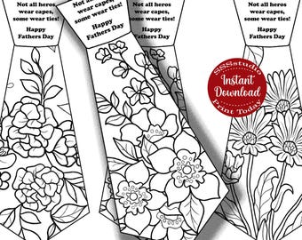Kleurplaat vader stropdas label, bloemen Vaderdag kerk cadeaulabel, Vaderdag digitale download afdrukbaar