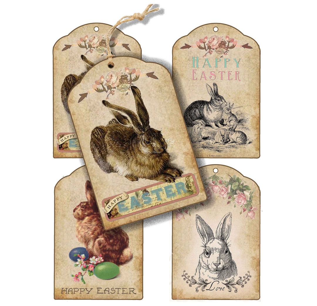 Easter Rabbit Gift Tags Digital French Rabbits Vintage Easter Digital ...