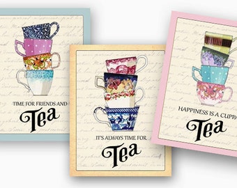 Tea Party tags, printable tea tags, Vintage Tea Party, ATC,  Tea cup cards, craft supplies, digital collage, tea party favor gift tags