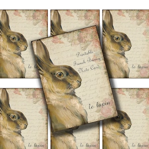 Etiquetas de conejo de estilo francés, etiquetas digitales de Pascua, descarga digital de conejo, hoja de collage, clipart de álbum de recortes de manualidades shabby chic, conejo imprimible